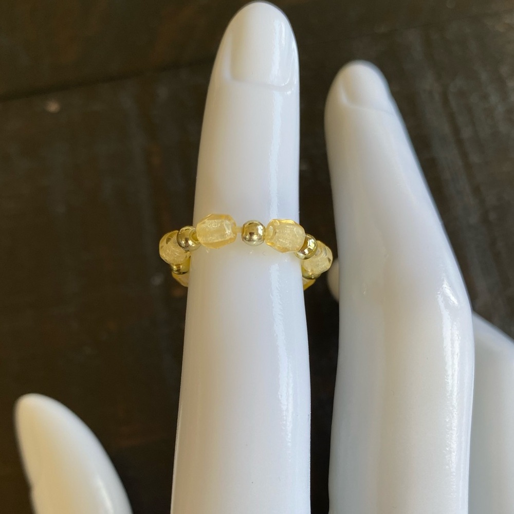 2- Bead Stackable Ring - Gold & Sliver Flower and Green Blue Beads